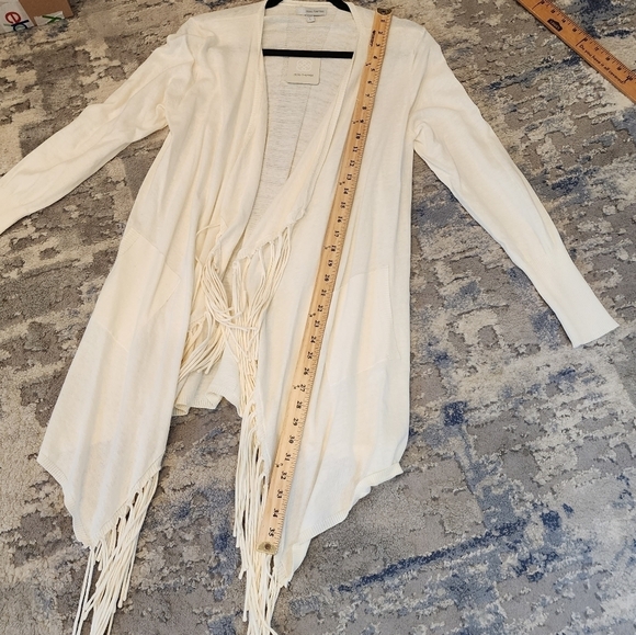 NWT Daisy Fuentes Cream Fringe open front cardigan.  Size Large. Cotton. - Picture 6 of 16